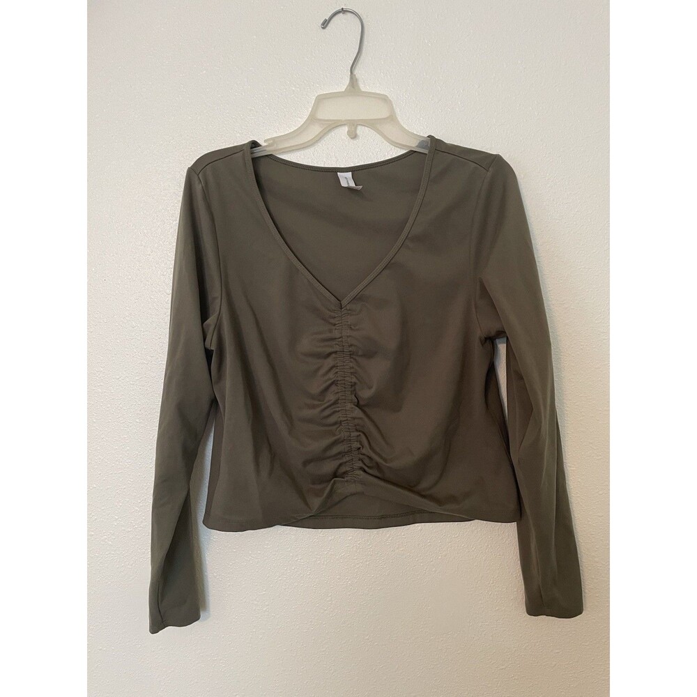 Women's Flex Shirred Cropped Long Sleeve T-Shirt All in Motion Moss Green XXL